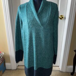 Soft Surroundings Teal and Gray V-Neck Long Sweater
